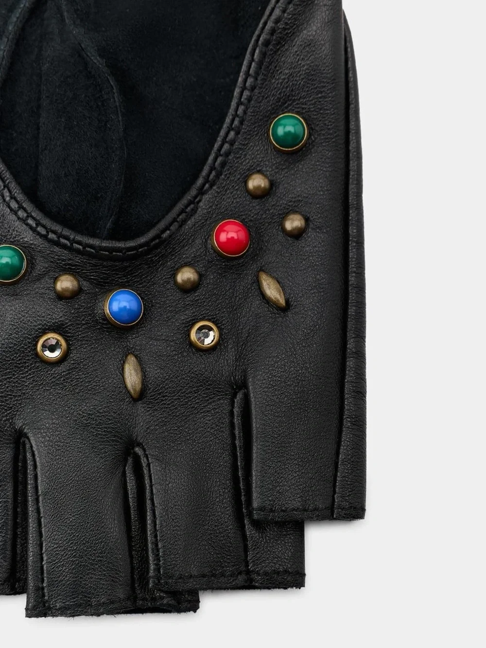 NWT Zara Woman Accessories SHORT 100% LEATHER MITTENS WITH STUDS & STONES *READ